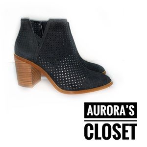 1.State 9 Black Suede Ankle Bootie Perforated Cut